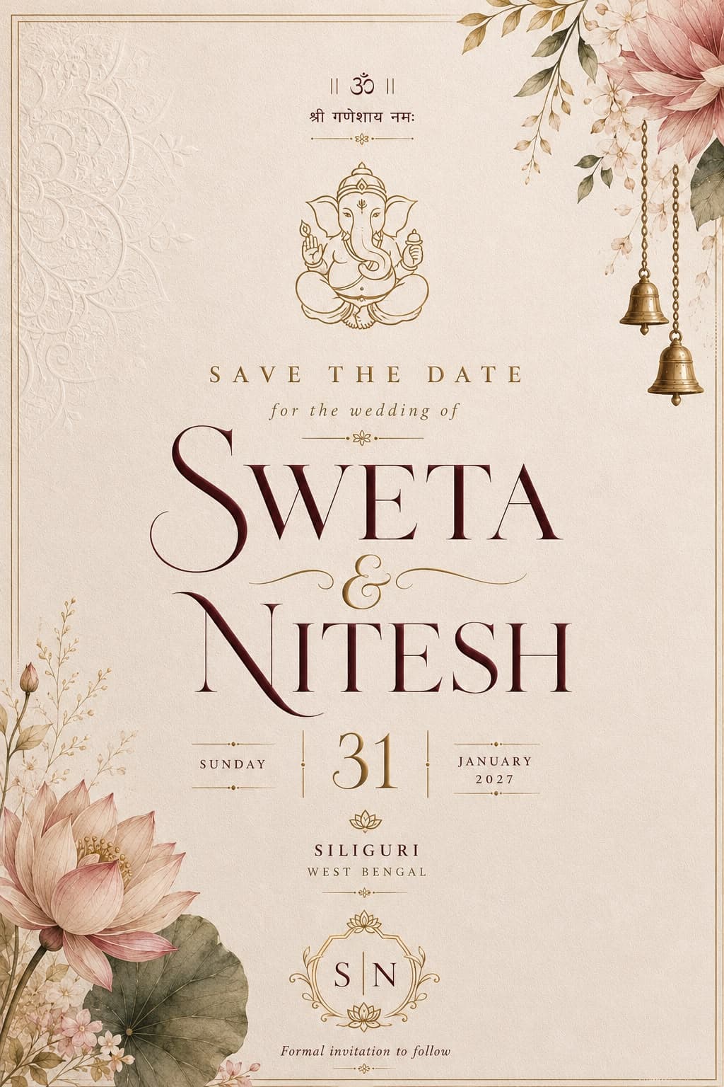Save the Date — Sweta & Nitesh, 31 January 2027, Siliguri, West Bengal